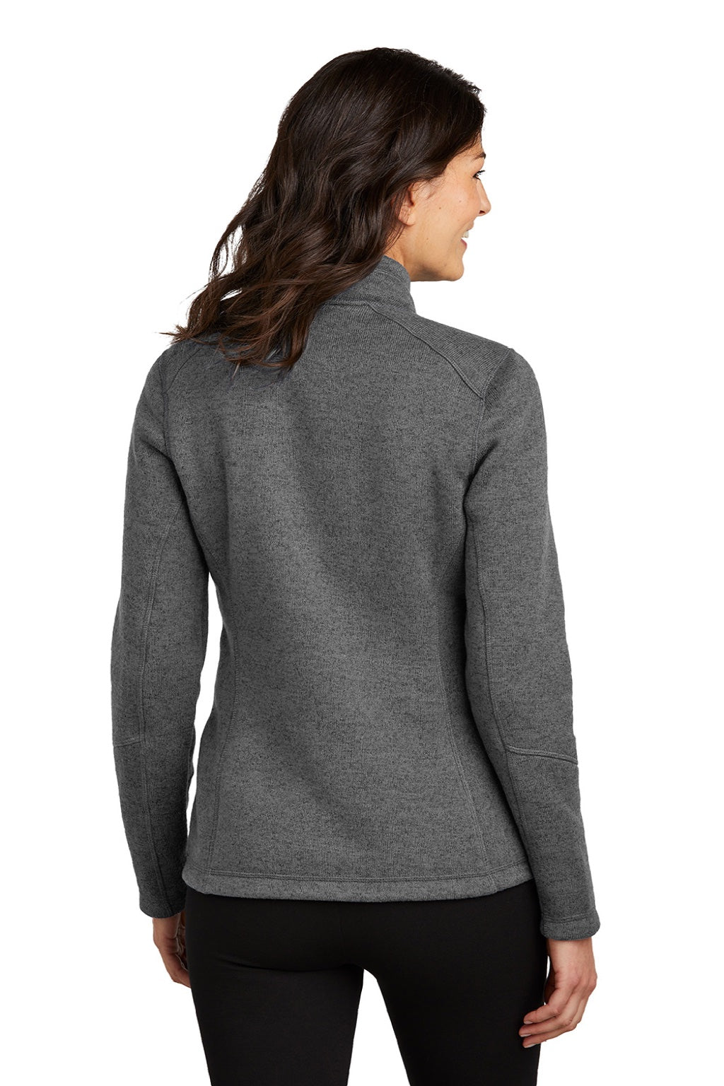 Port Authority L428 Womens Arc Pill Resistant Sweater Fleece Full Zip Jacket Heather Smoke Grey Model Back