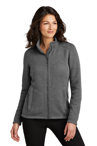 Port Authority L428 Womens Arc Pill Resistant Sweater Fleece Full Zip Jacket Heather Smoke Grey Model Front