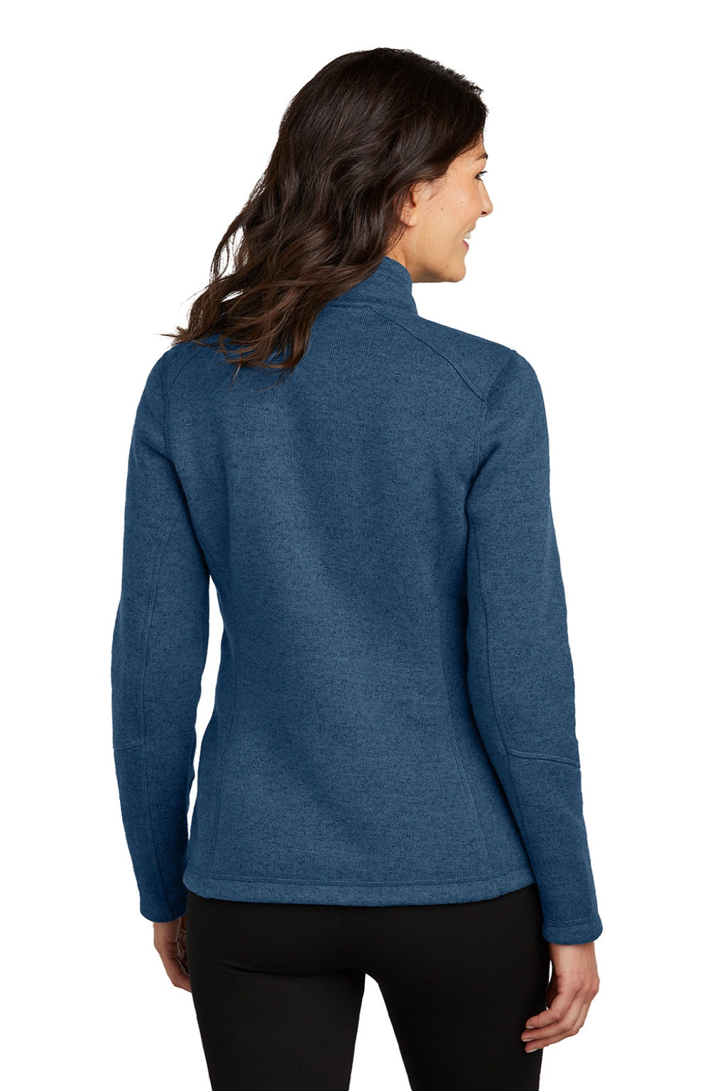 Port Authority L428 Womens Arc Pill Resistant Sweater Fleece Full Zip Jacket Heather Insignia Blue Model Back