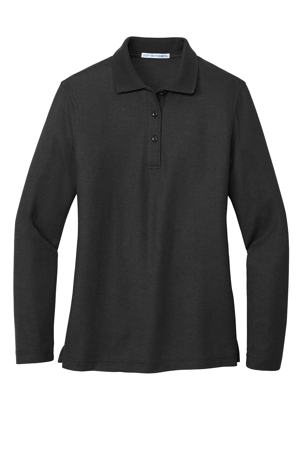 Port Authority L500LS Womens Silk Touch Wrinkle Resistant Long Sleeve Polo Shirt Black Flat Front