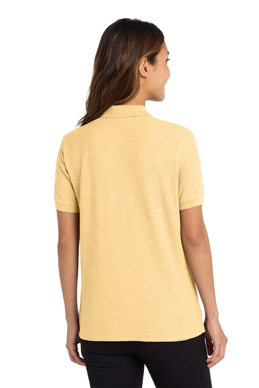 Port Authority L500 Womens Silk Touch Wrinkle Resistant Short Sleeve Polo Shirt Banana Yellow Model Back