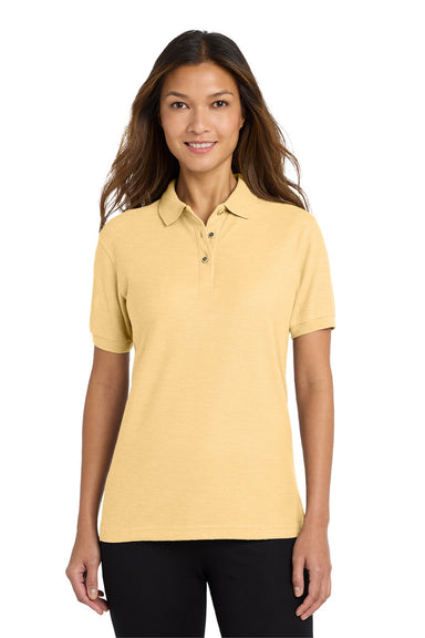 Port Authority L500 Womens Silk Touch Wrinkle Resistant Short Sleeve Polo Shirt Banana Yellow Model Front