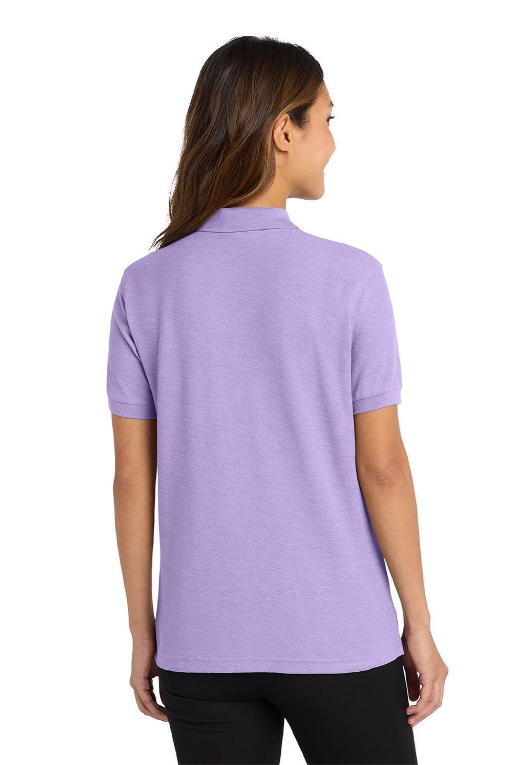 Port Authority L500 Womens Silk Touch Wrinkle Resistant Short Sleeve Polo Shirt Bright Lavender Purple Model Back