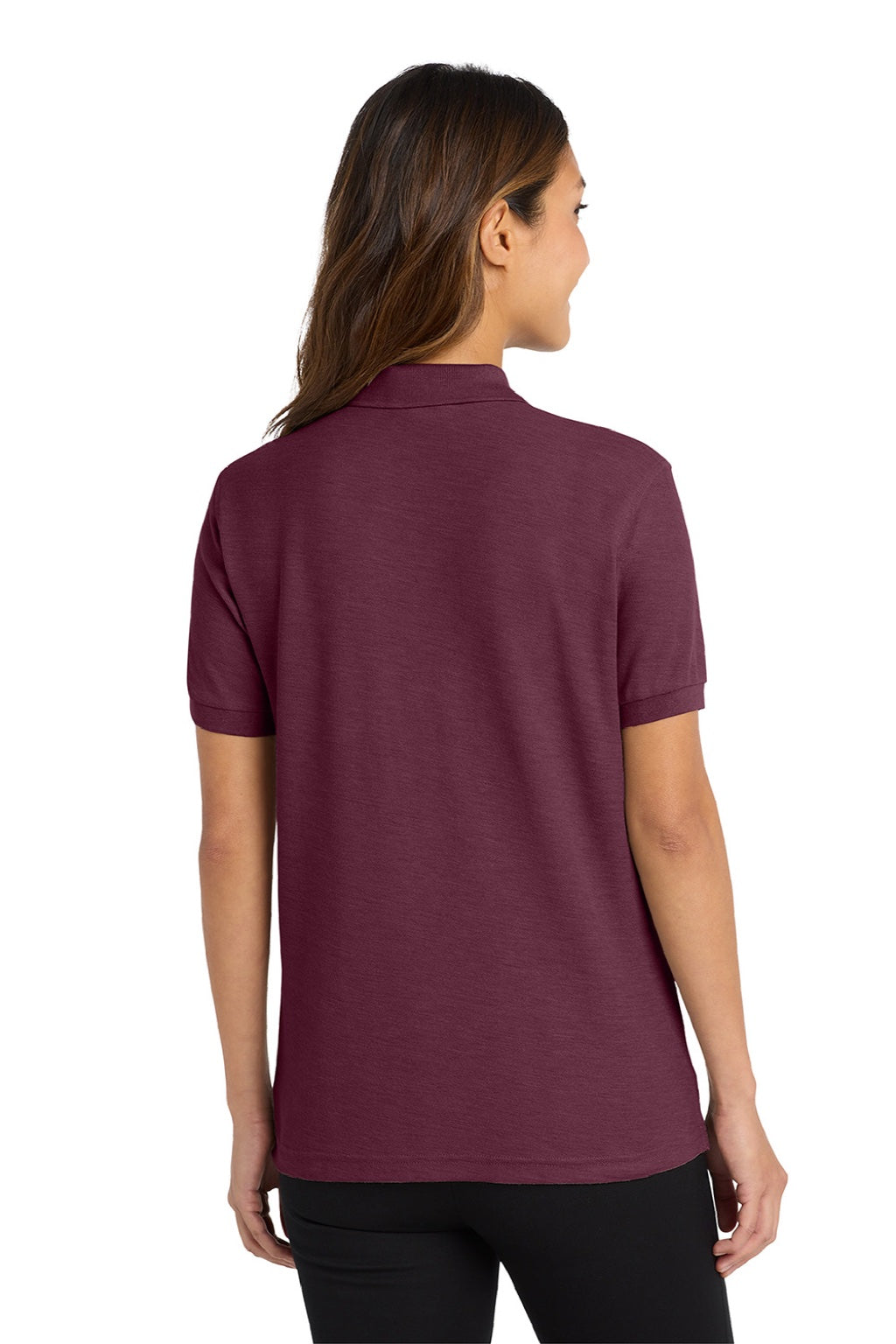 Port Authority L500 Womens Silk Touch Wrinkle Resistant Short Sleeve Polo Shirt Burgundy Model Back