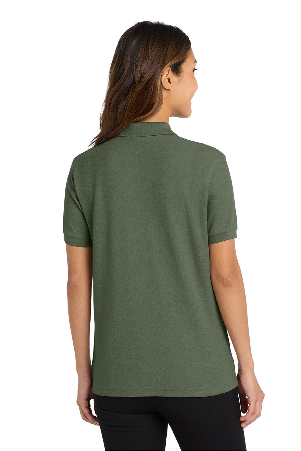Port Authority L500 Womens Silk Touch Wrinkle Resistant Short Sleeve Polo Shirt Clover Green Model Back