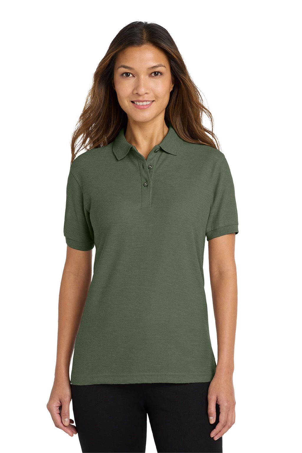 Port Authority L500 Womens Silk Touch Wrinkle Resistant Short Sleeve Polo Shirt Clover Green Model Front
