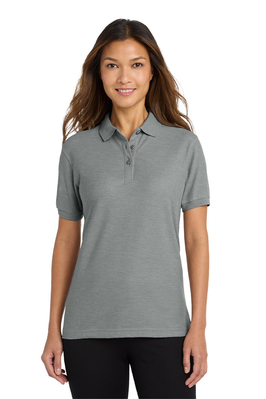 Port Authority L500 Womens Silk Touch Wrinkle Resistant Short Sleeve Polo Shirt Cool Grey Model Front