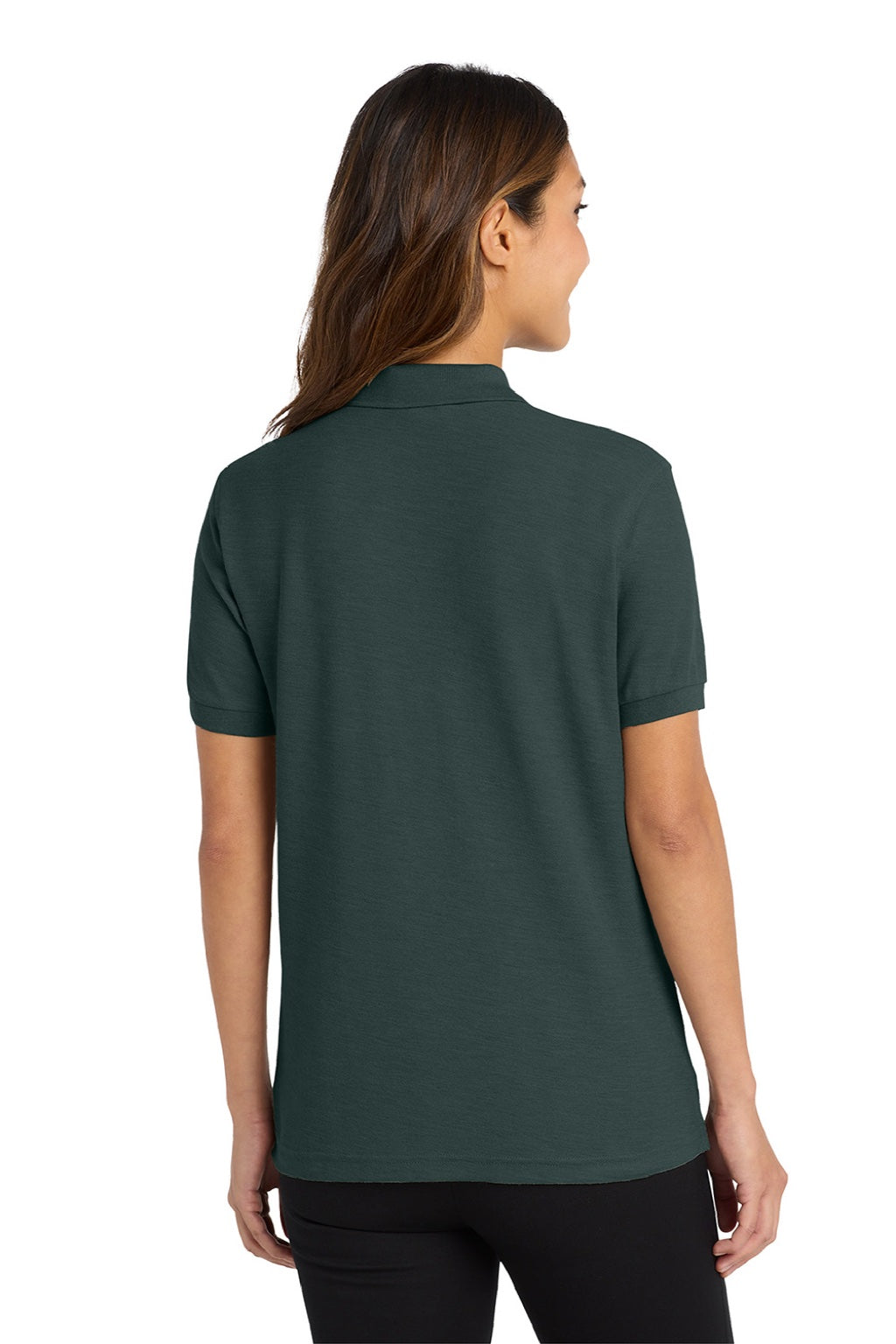 Port Authority L500 Womens Silk Touch Wrinkle Resistant Short Sleeve Polo Shirt Dark Green Model Back