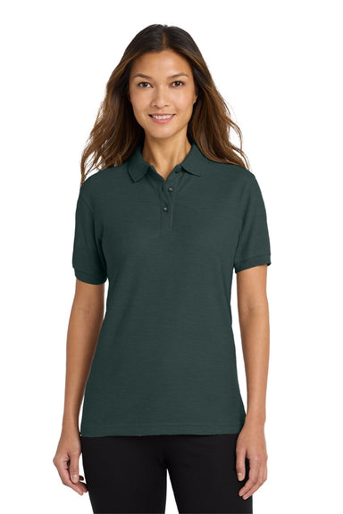 Port Authority L500 Womens Silk Touch Wrinkle Resistant Short Sleeve Polo Shirt Dark Green Model Front
