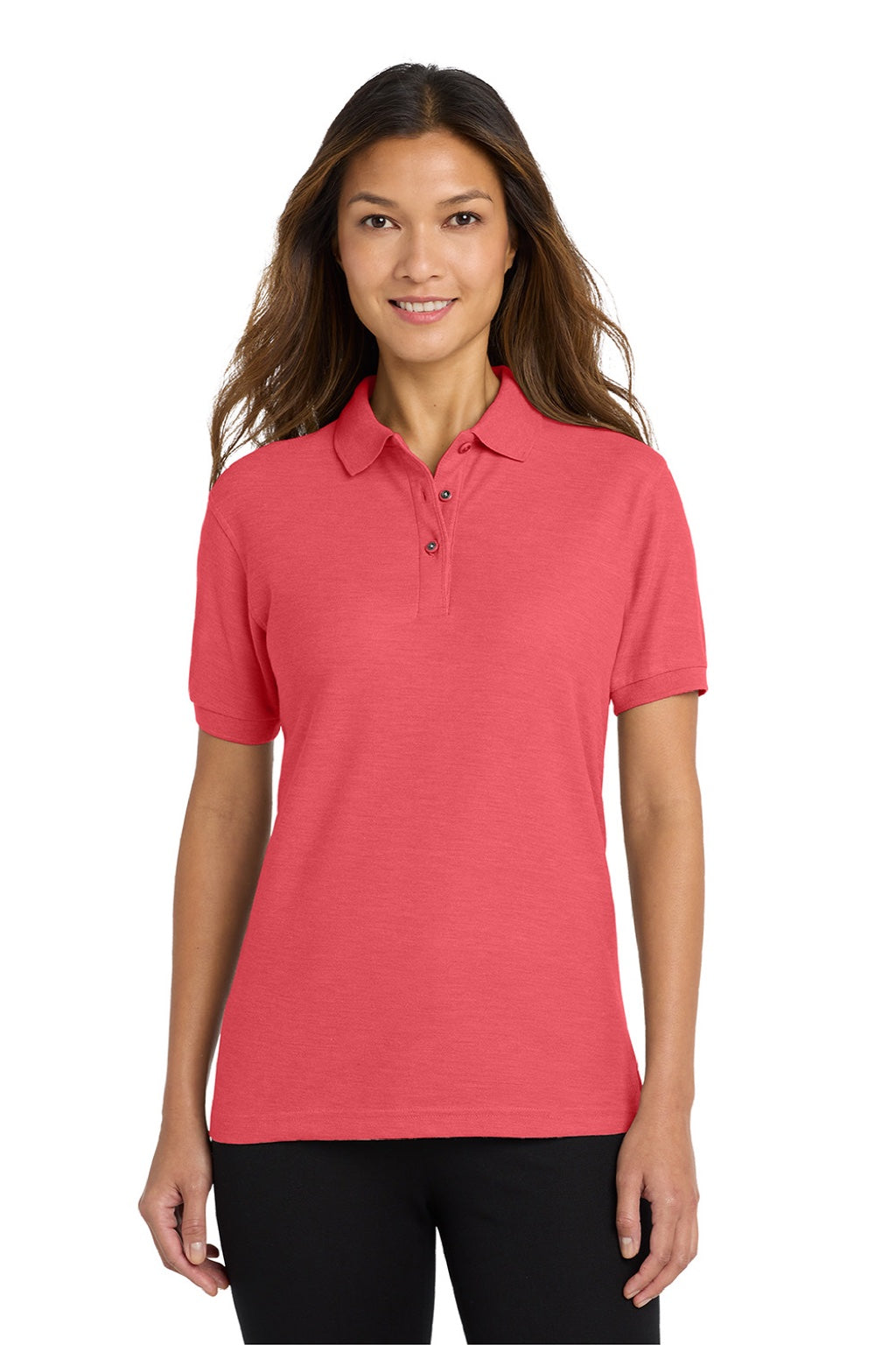 Port Authority L500 Womens Silk Touch Wrinkle Resistant Short Sleeve Polo Shirt Hibiscus Model Front