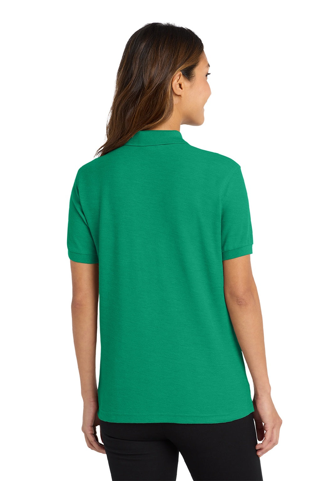 Port Authority L500 Womens Silk Touch Wrinkle Resistant Short Sleeve Polo Shirt Kelly Green Model Back