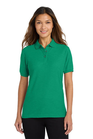 Port Authority L500 Womens Silk Touch Wrinkle Resistant Short Sleeve Polo Shirt Kelly Green Model Front