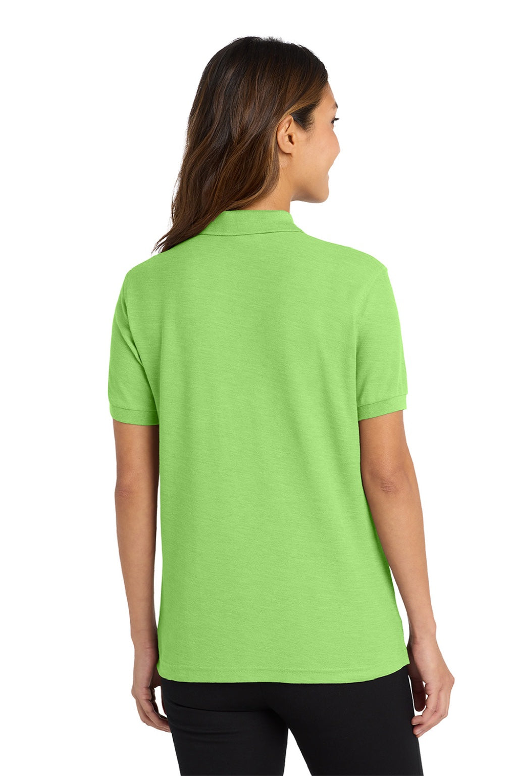 Port Authority L500 Womens Silk Touch Wrinkle Resistant Short Sleeve Polo Shirt Lime Green Model Back