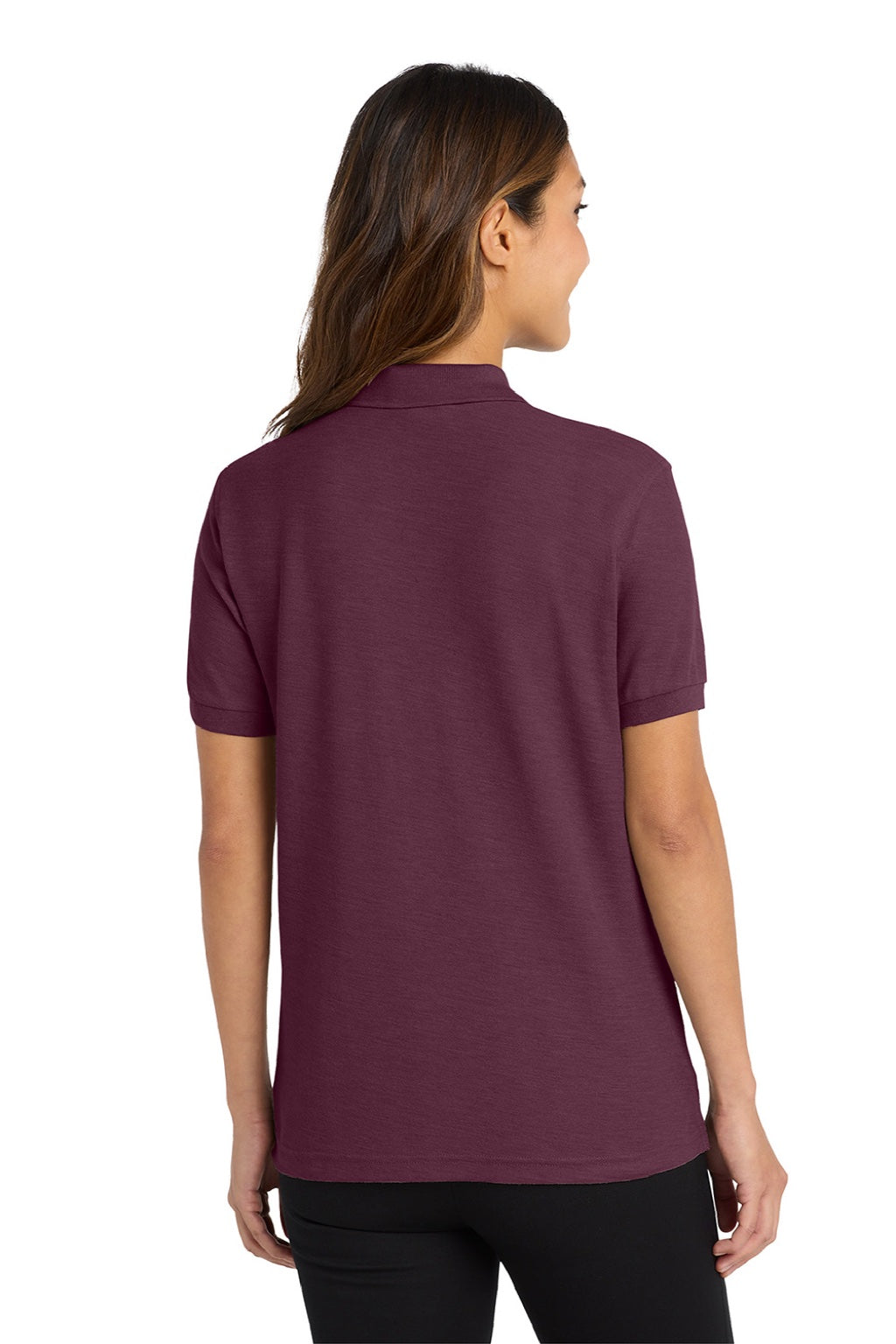 Port Authority L500 Womens Silk Touch Wrinkle Resistant Short Sleeve Polo Shirt Maroon Model Back