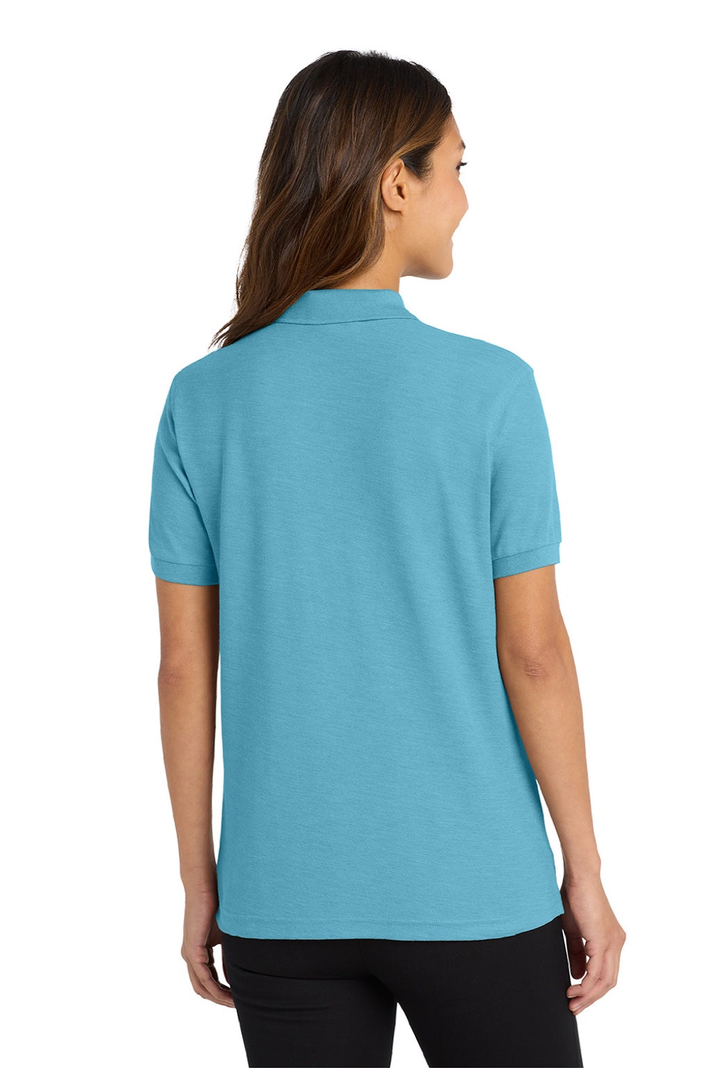 Port Authority L500 Womens Silk Touch Wrinkle Resistant Short Sleeve Polo Shirt Maui Blue Model Back