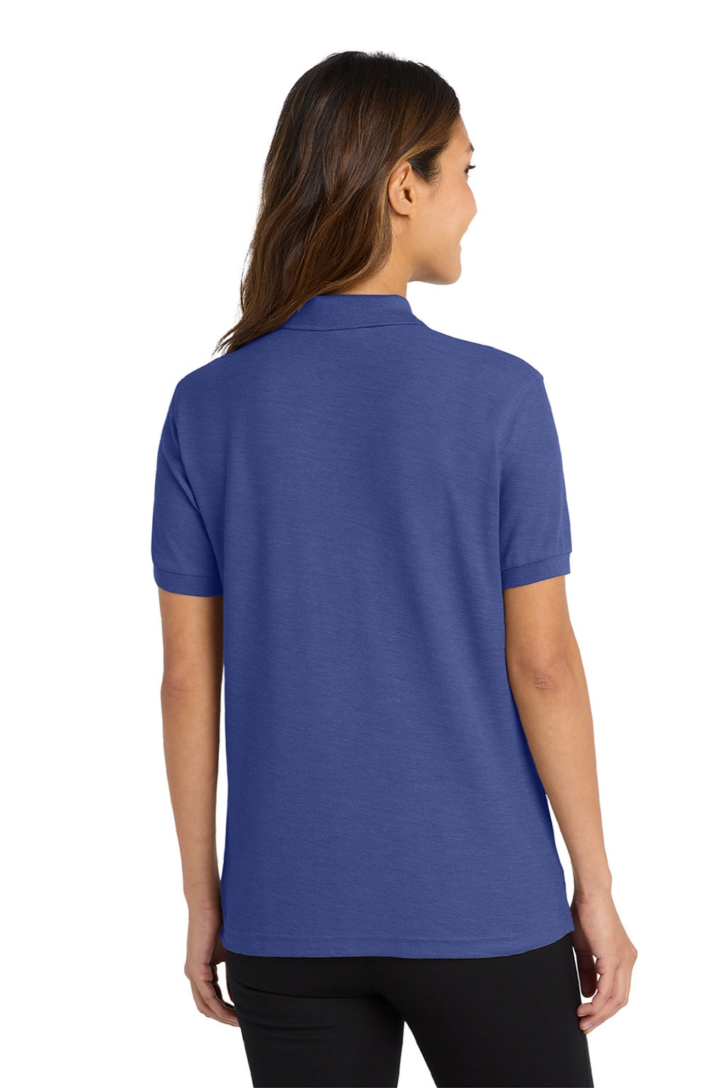 Port Authority L500 Womens Silk Touch Wrinkle Resistant Short Sleeve Polo Shirt Mediterranean Blue Model Back