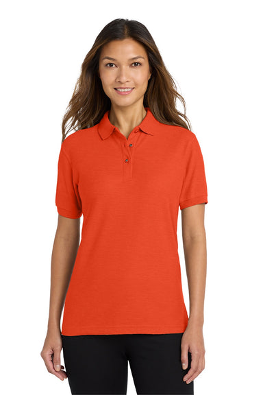 Port Authority L500 Womens Silk Touch Wrinkle Resistant Short Sleeve Polo Shirt Orange Model Front