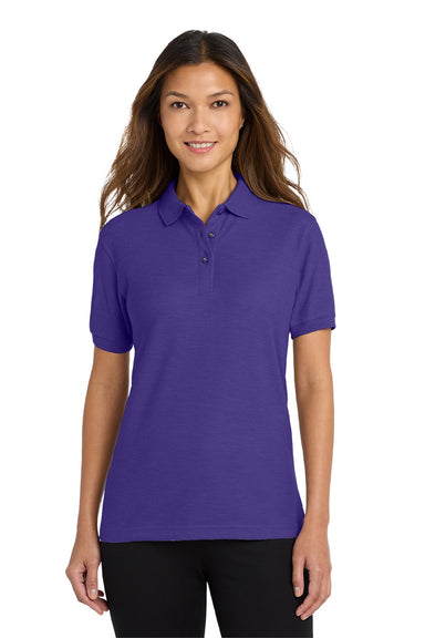 Port Authority L500 Womens Silk Touch Wrinkle Resistant Short Sleeve Polo Shirt Purple Model Front