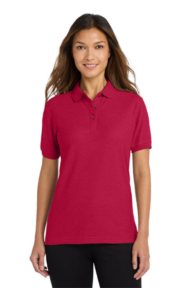 Port Authority L500 Womens Silk Touch Wrinkle Resistant Short Sleeve Polo Shirt Red Model Front