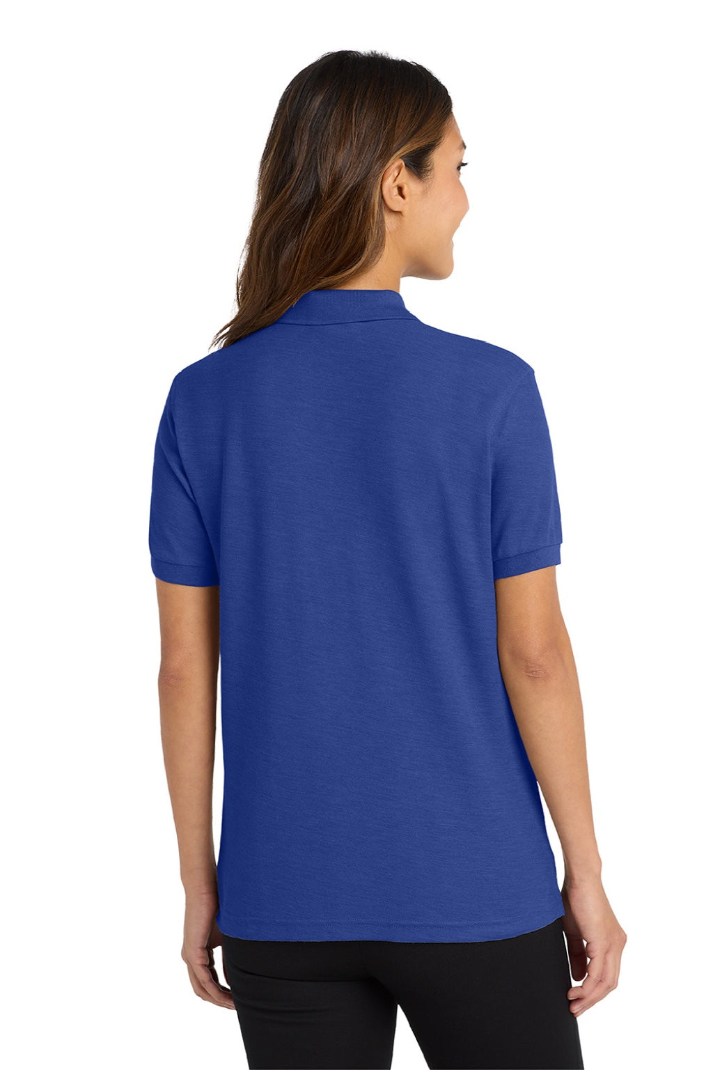 Port Authority L500 Womens Silk Touch Wrinkle Resistant Short Sleeve Polo Shirt Royal Blue Model Back