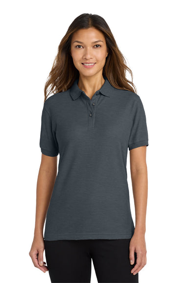 Port Authority L500 Womens Silk Touch Wrinkle Resistant Short Sleeve Polo Shirt Steel Grey Model Front