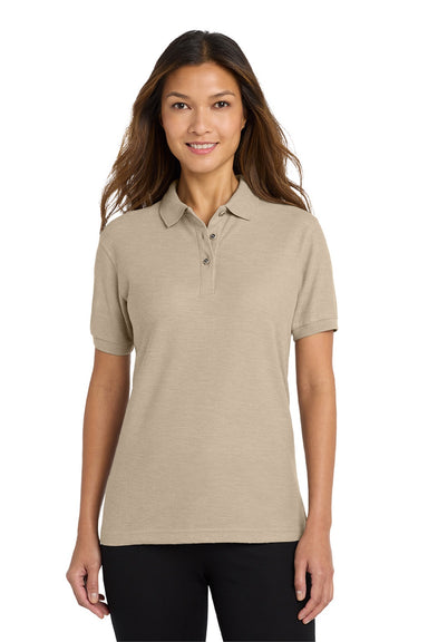 Port Authority L500 Womens Silk Touch Wrinkle Resistant Short Sleeve Polo Shirt Stone Model Front