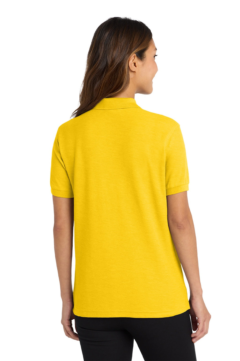 Port Authority L500 Womens Silk Touch Wrinkle Resistant Short Sleeve Polo Shirt Sunflower Yellow Model Back
