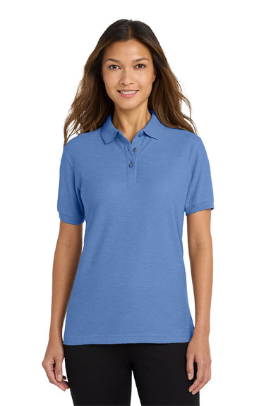 Port Authority L500 Womens Silk Touch Wrinkle Resistant Short Sleeve Polo Shirt Ultramarine Blue Model Front