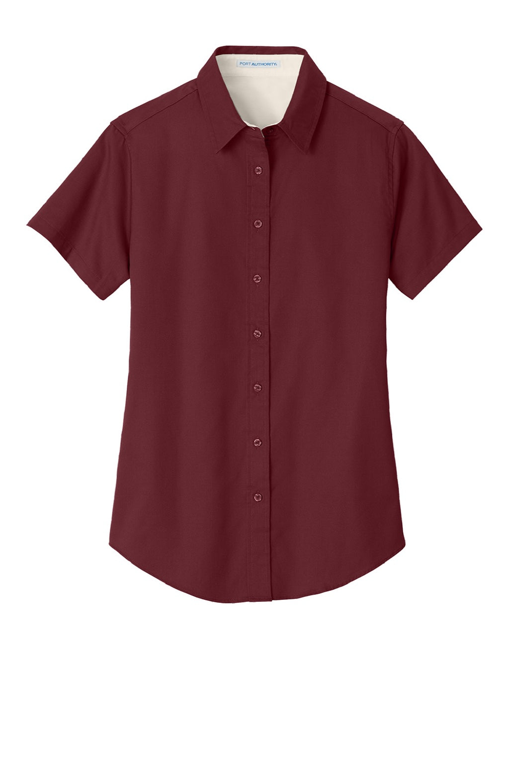 Port Authority L508 Womens Easy Care Wrinkle Resistant Short Sleeve Button Down Shirt Burgundy/Light Stone Flat Front