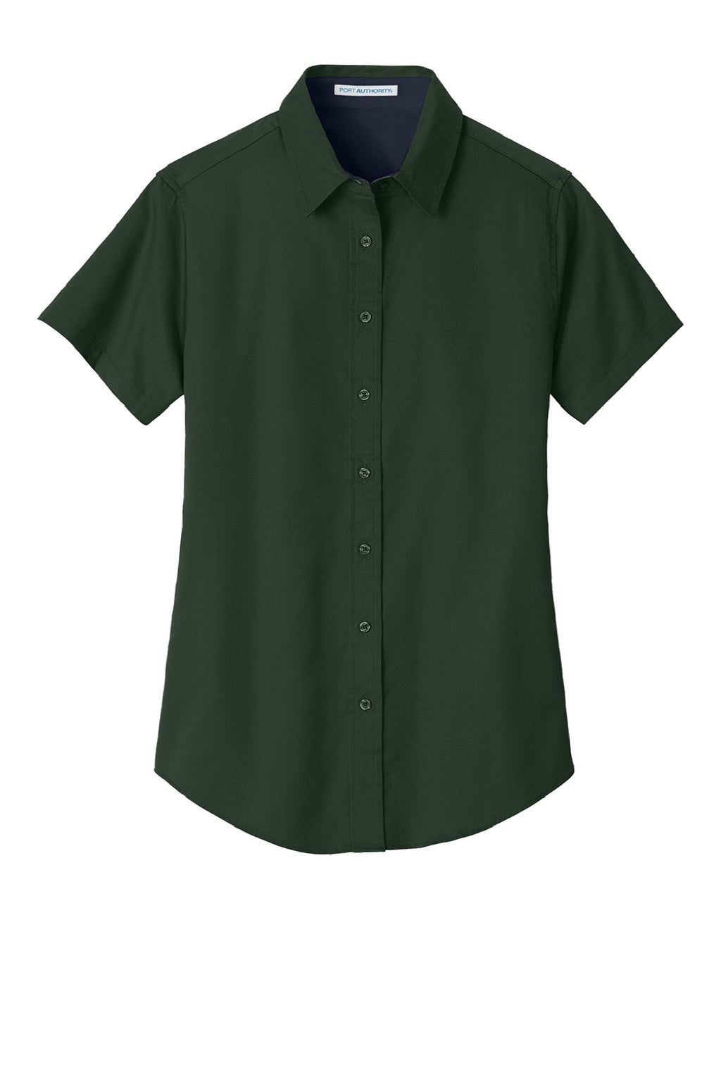 Port Authority L508 Womens Easy Care Wrinkle Resistant Short Sleeve Button Down Shirt Dark Green/Navy Blue Flat Front