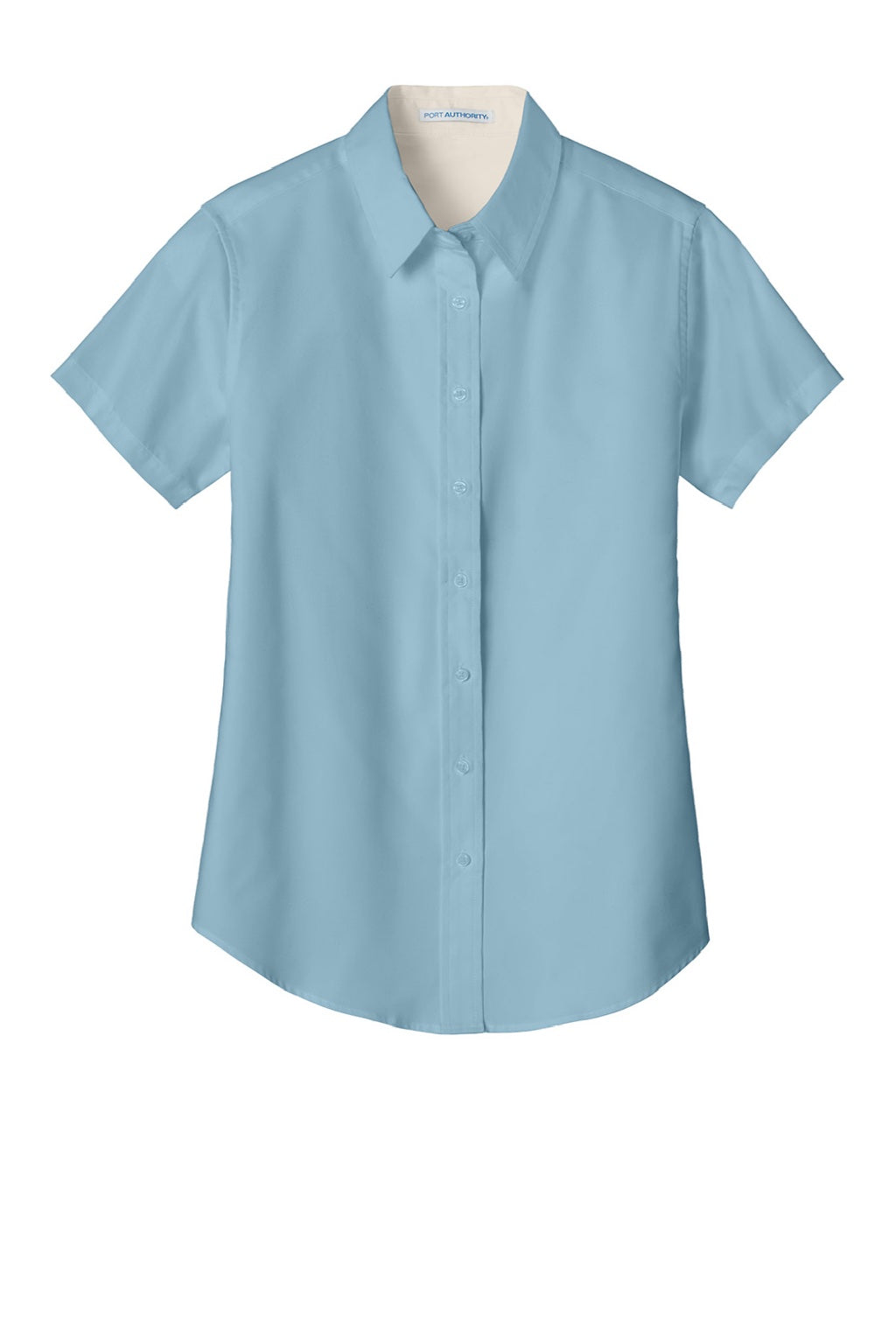 Port Authority L508 Womens Easy Care Wrinkle Resistant Short Sleeve Button Down Shirt Light Blue/Light Stone Flat Front