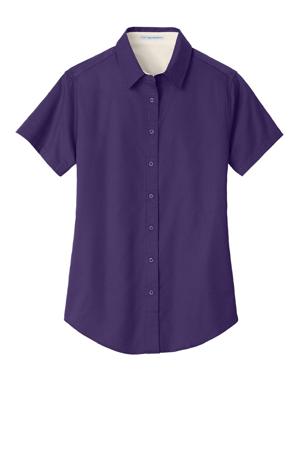 Port Authority L508 Womens Easy Care Wrinkle Resistant Short Sleeve Button Down Shirt Purple/Stone Flat Front