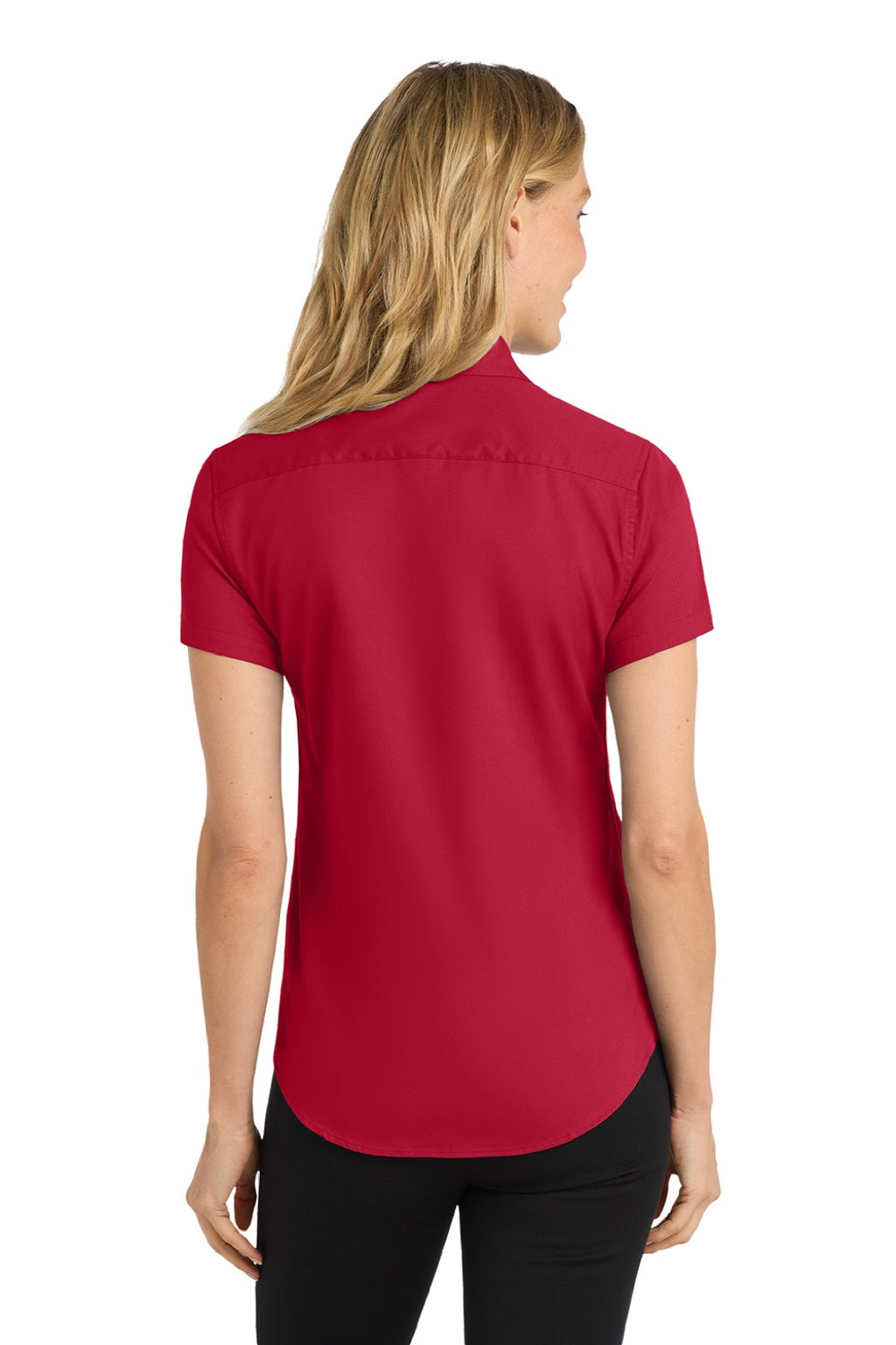 women's red short sleeve dress shirt USNSM Womens Casual Short Sleeve Button Down Shirts Summer Cotton Plain Top Blouses with Pockets Lapel Collared V Neck Leisure T-Shirt Red L