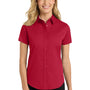 Port Authority Womens Easy Care Wrinkle Resistant Short Sleeve Button Down Shirt - Red/Light Stone