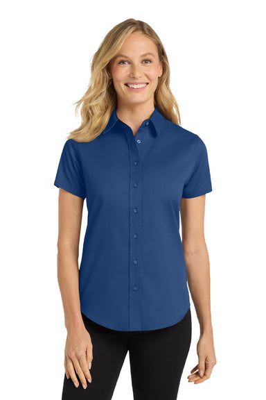 Port Authority L508 Womens Easy Care Wrinkle Resistant Short Sleeve Button Down Shirt Royal Blue/Classic Navy Blue Model Front
