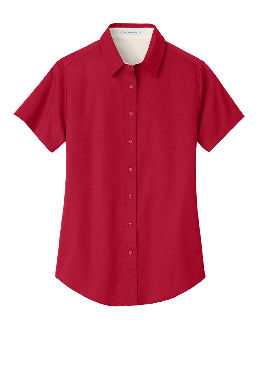 Port Authority L508 Womens Easy Care Wrinkle Resistant Short Sleeve Button Down Shirt Red/Light Stone Flat Front