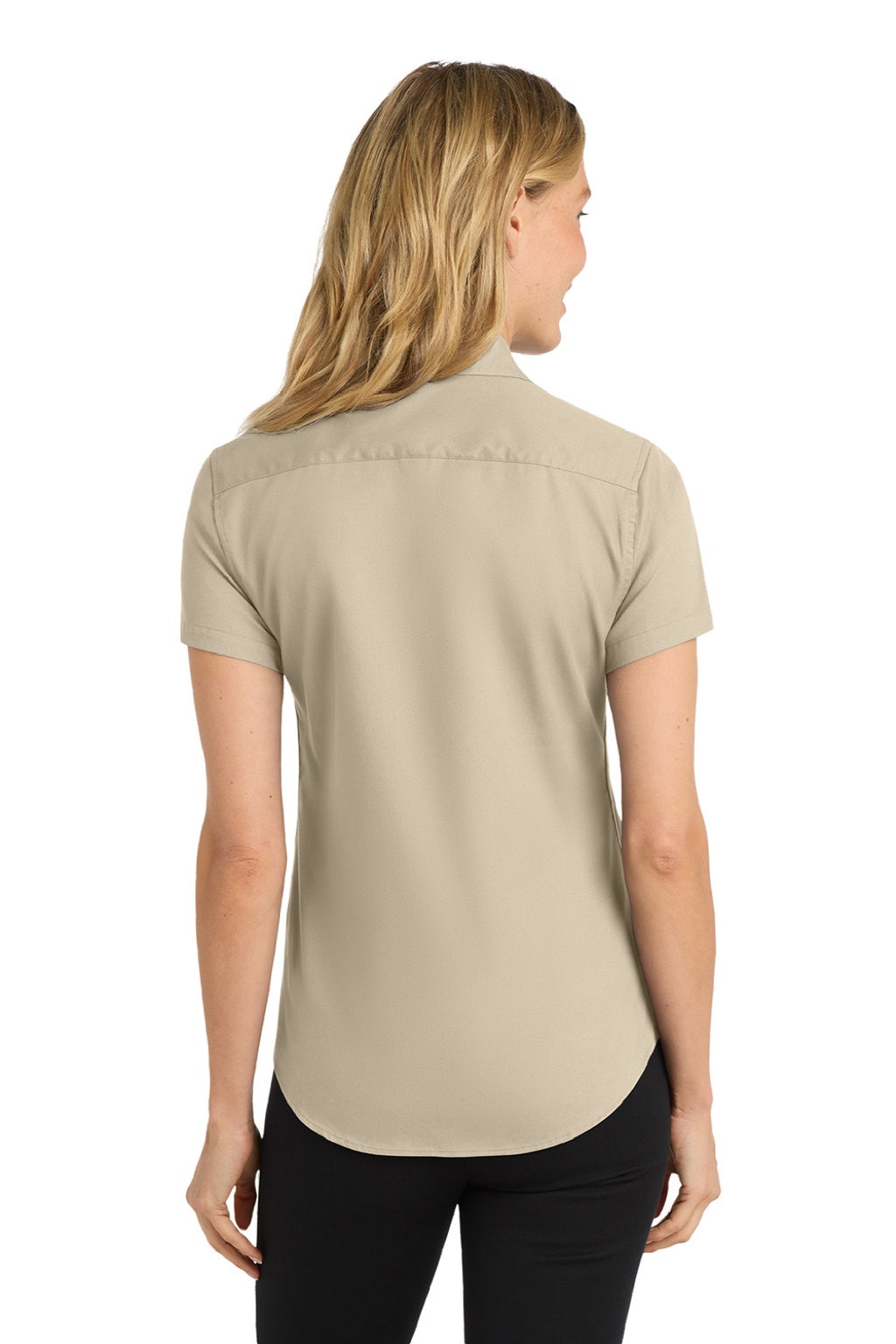 Port Authority L508 Womens Easy Care Wrinkle Resistant Short Sleeve Button Down Shirt Stone Brown Model Back