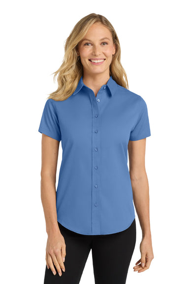 Port Authority L508 Womens Easy Care Wrinkle Resistant Short Sleeve Button Down Shirt Ultramarine Blue Model Front
