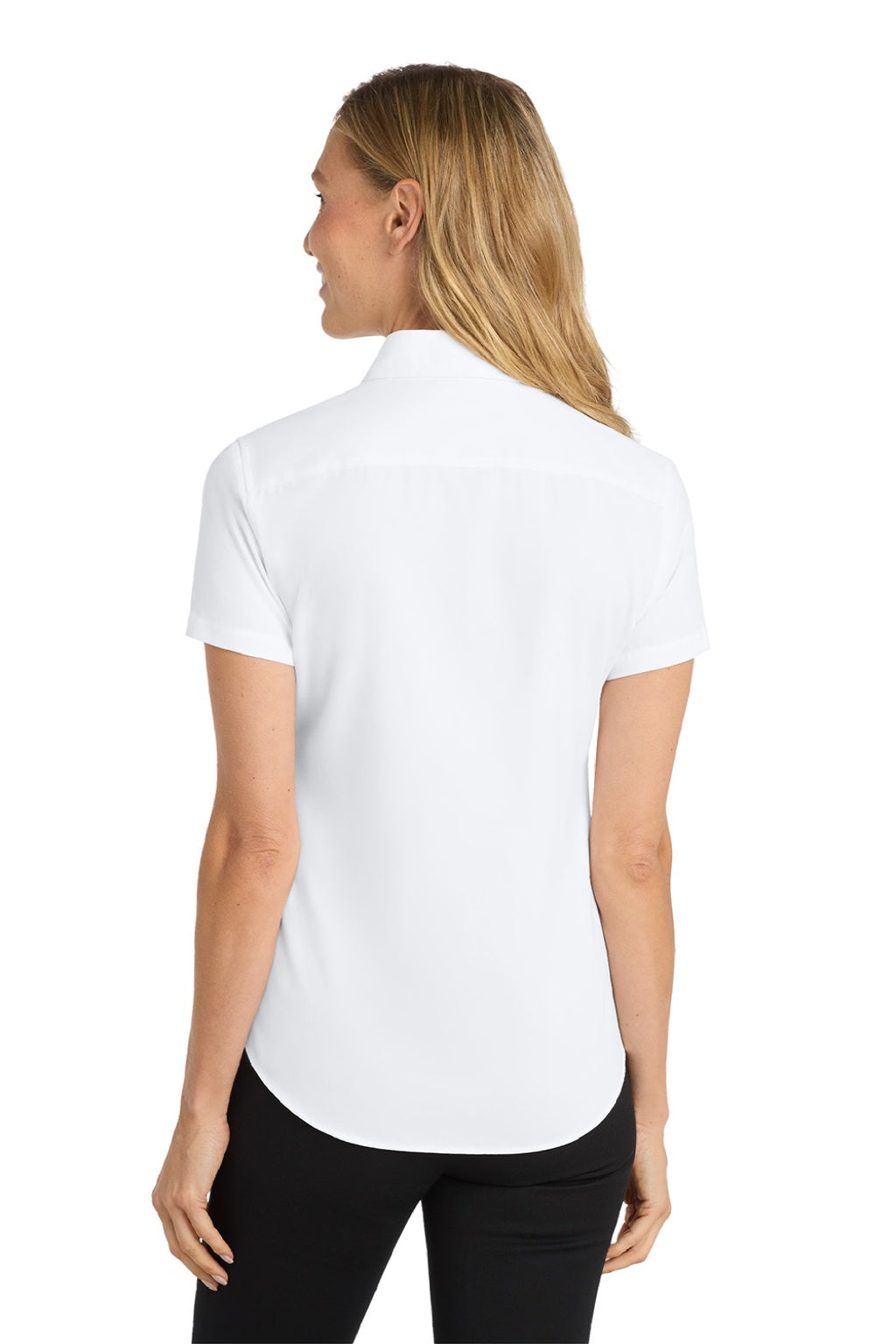 Port Authority L508 Womens Easy Care Wrinkle Resistant Short Sleeve Button Down Shirt White/Stone Model Back