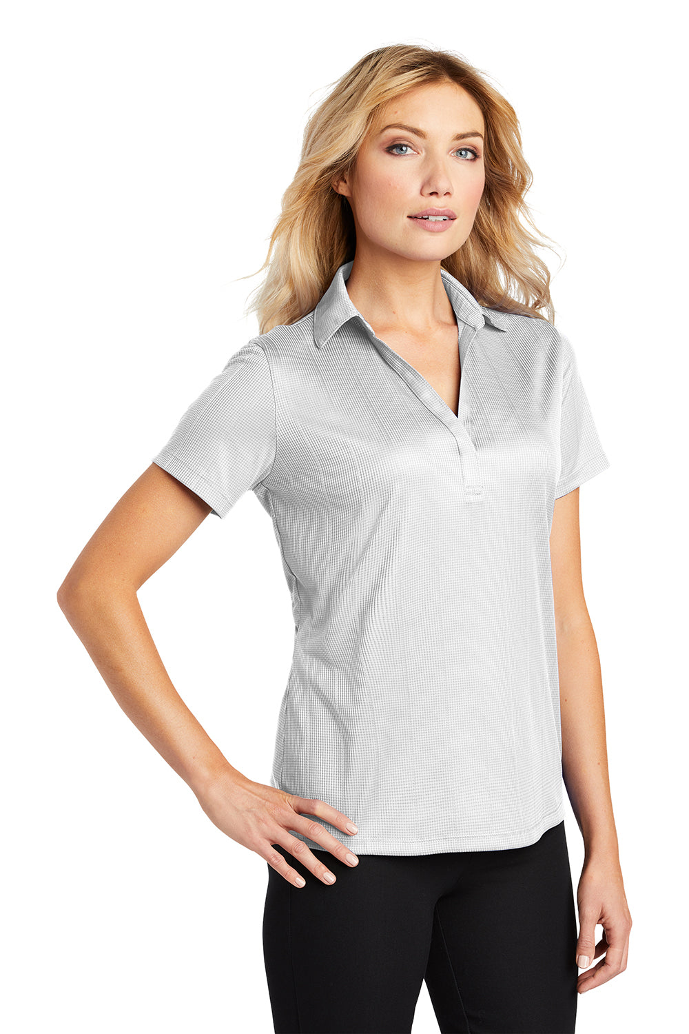 Port Authority L528 Womens Performance Moisture Wicking Short Sleeve Polo Shirt White Model 3q