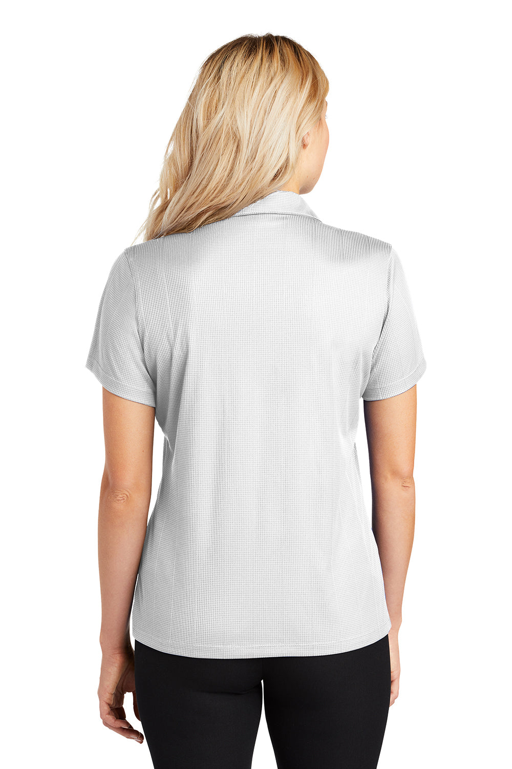 Port Authority L528 Womens Performance Moisture Wicking Short Sleeve Polo Shirt White Model Back