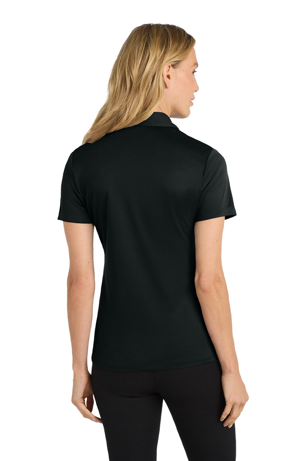 Port Authority L540 Womens Silk Touch Performance Moisture Wicking Short Sleeve Polo Shirt Black Model Back
