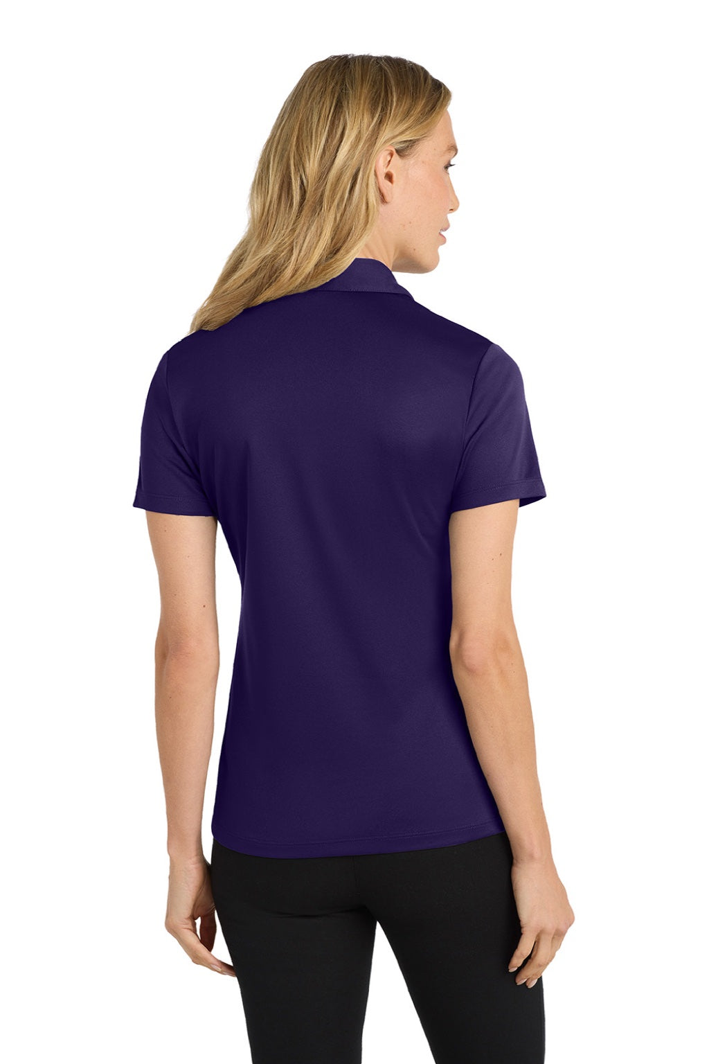 Port Authority L540 Womens Silk Touch Performance Moisture Wicking Short Sleeve Polo Shirt Bright Purple Model Back