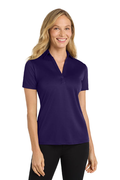 Port Authority L540 Womens Silk Touch Performance Moisture Wicking Short Sleeve Polo Shirt Bright Purple Model Front