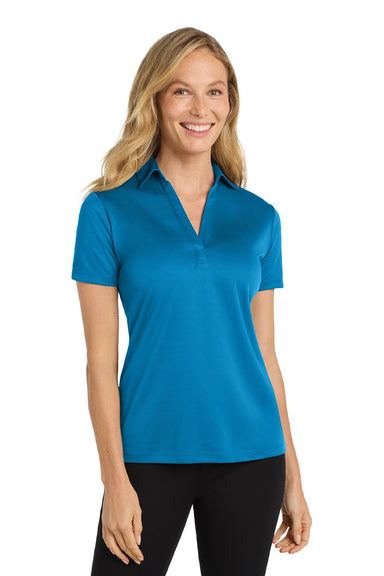 Port Authority L540 Womens Silk Touch Performance Moisture Wicking Short Sleeve Polo Shirt Brilliant Blue Model Front