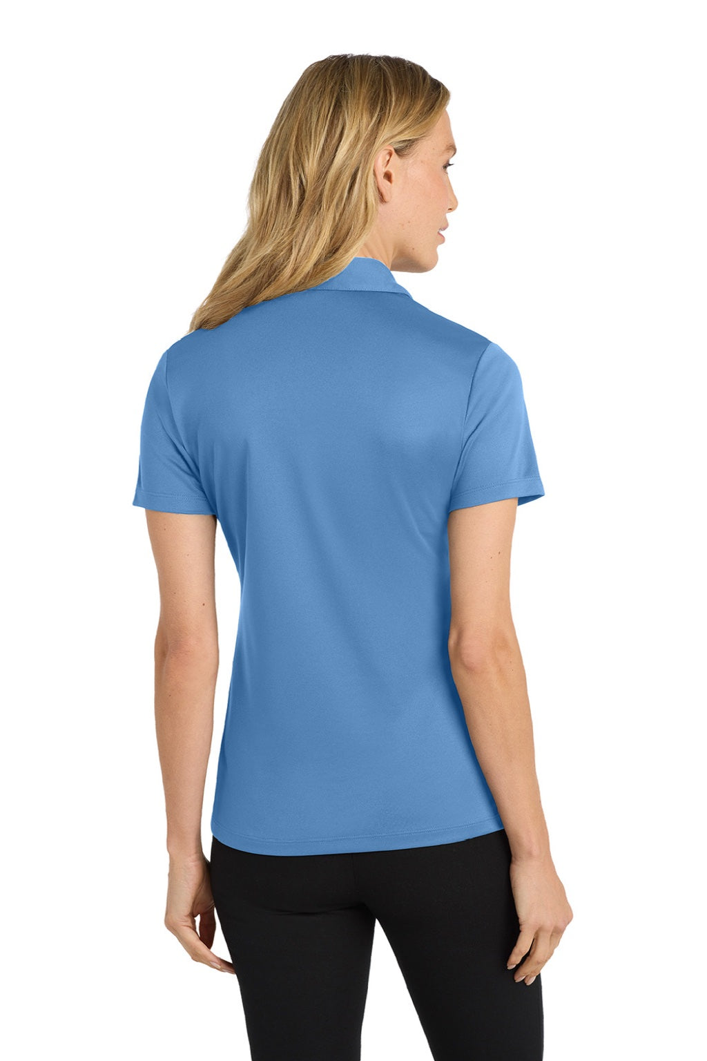 Port Authority L540 Womens Silk Touch Performance Moisture Wicking Short Sleeve Polo Shirt Carolina Blue Model Back