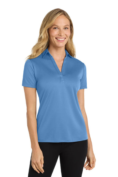 Port Authority L540 Womens Silk Touch Performance Moisture Wicking Short Sleeve Polo Shirt Carolina Blue Model Front
