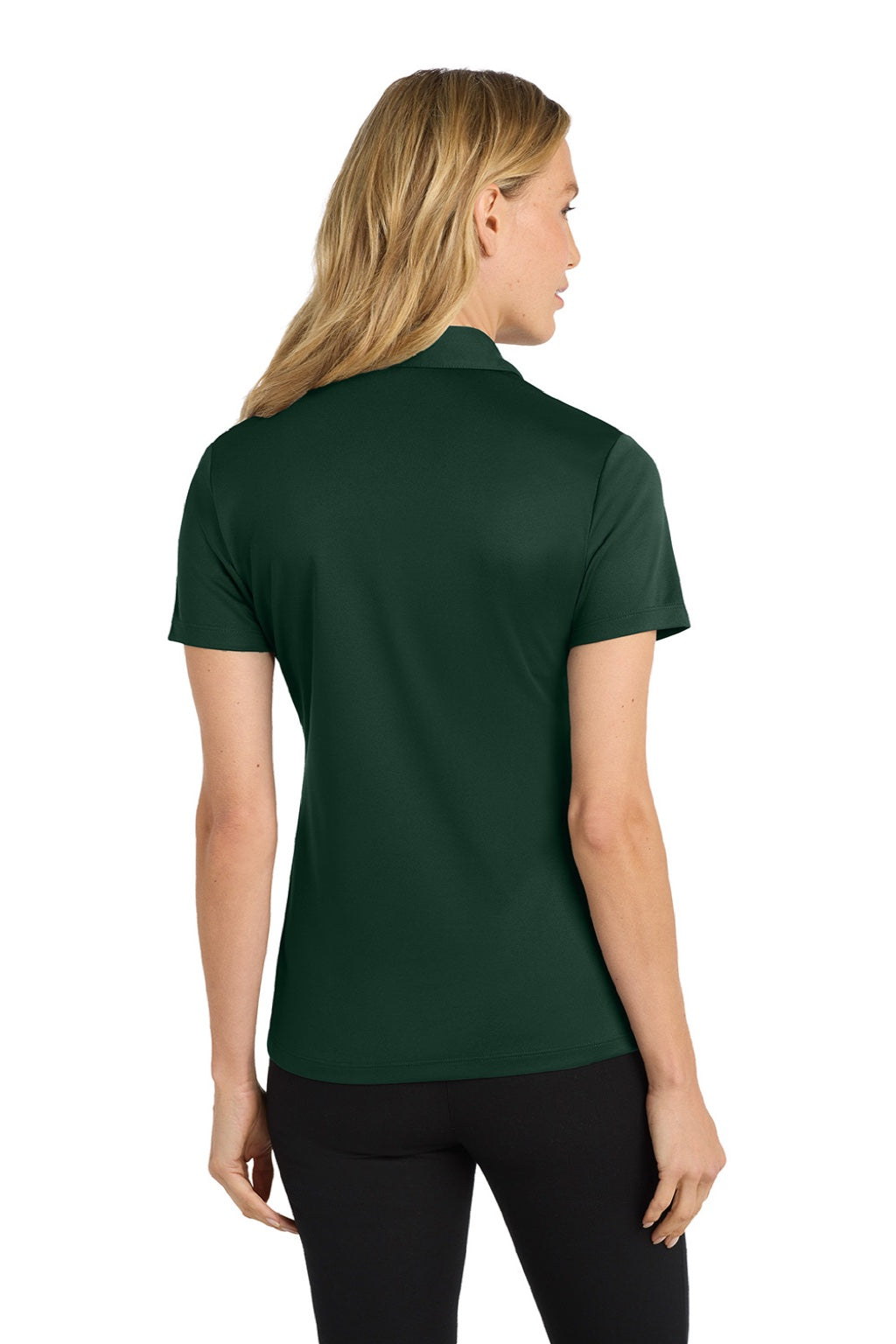 Port Authority L540 Womens Silk Touch Performance Moisture Wicking Short Sleeve Polo Shirt Dark Green Model Back