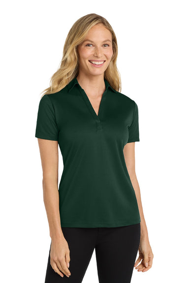 Port Authority L540 Womens Silk Touch Performance Moisture Wicking Short Sleeve Polo Shirt Dark Green Model Front