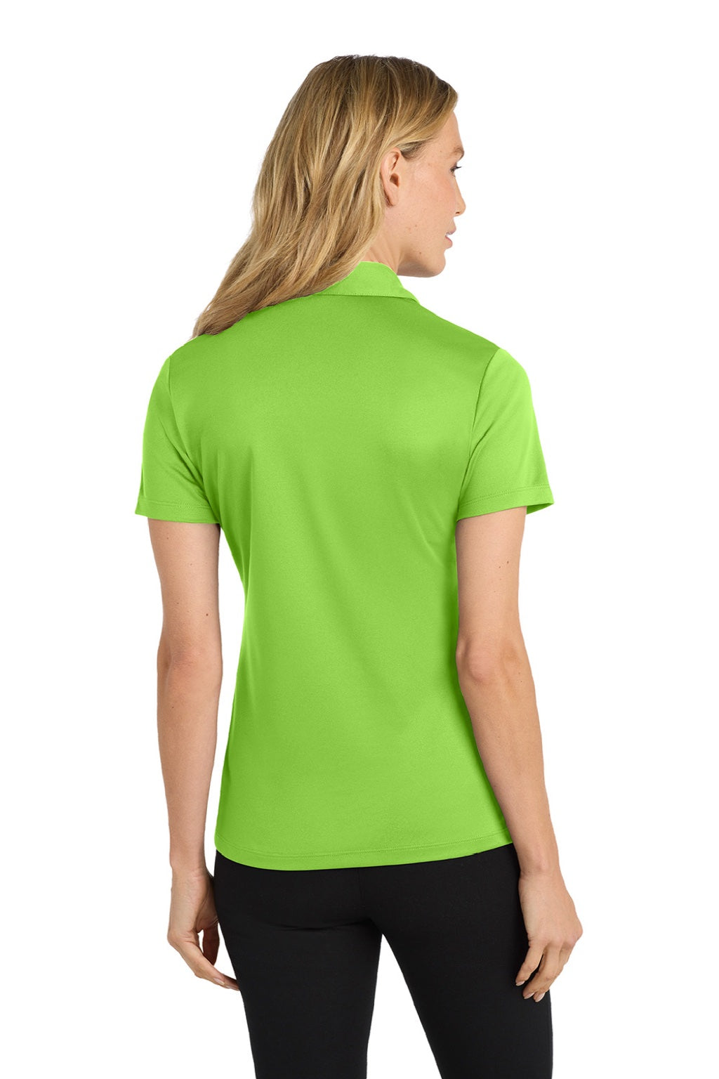 Port Authority L540 Womens Silk Touch Performance Moisture Wicking Short Sleeve Polo Shirt Lime Green Model Back